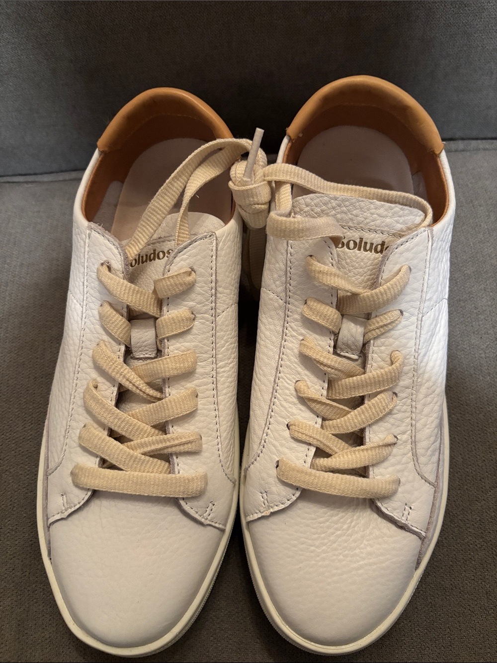 Soludos Ibiza Classic Oasis White Leather Sneakers with Tan Accents - NWOT